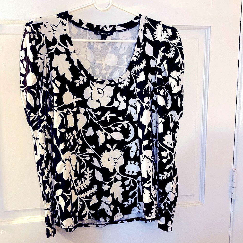 INC International Concepts Women's LS Floral Top - Size: XL - Black / White - Picture 7 of 12